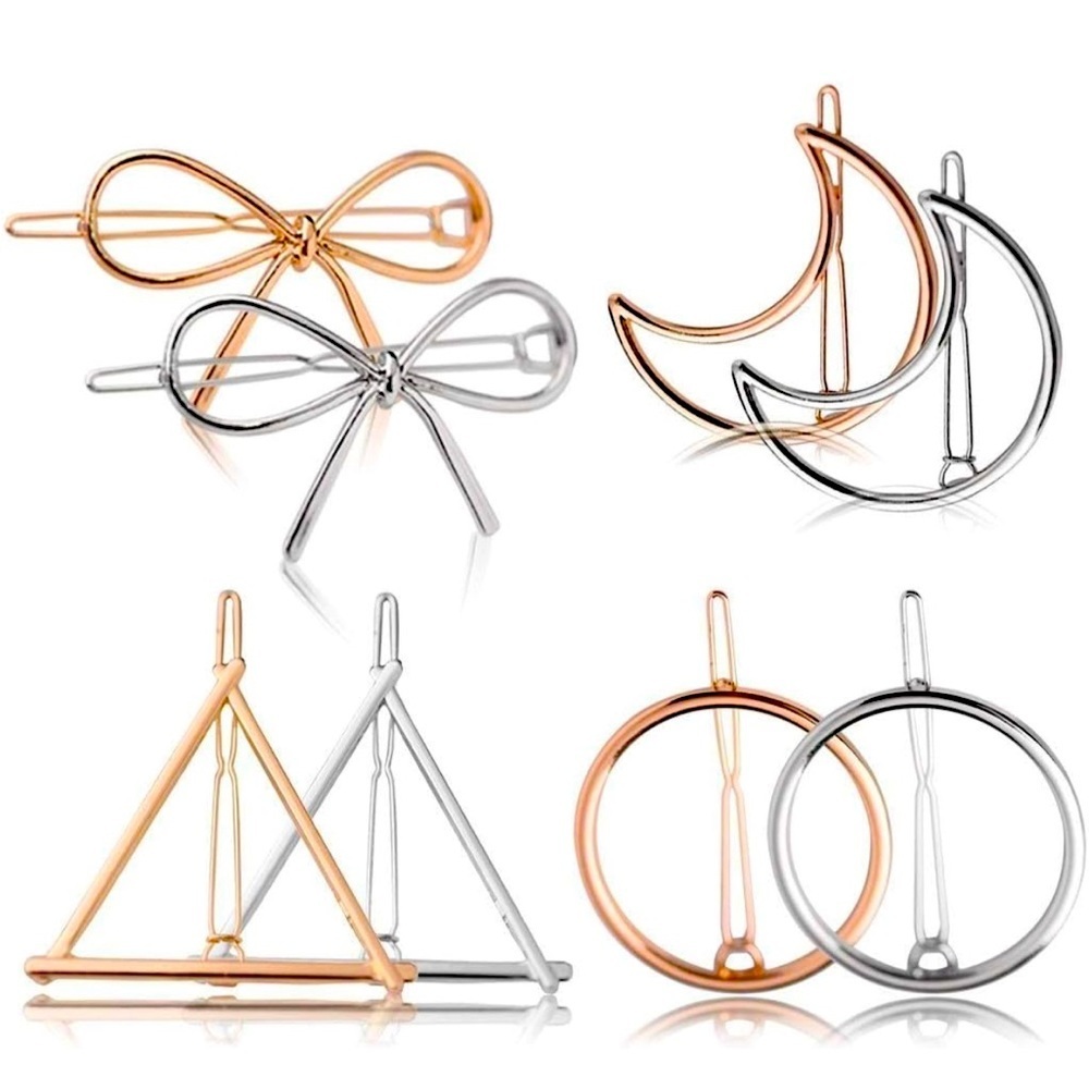 8 Pcs Minimalist Hair Clips Barrettes Pins- Moon, Triangle & Circle Butterfly‎